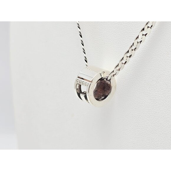Gucci G Cut Out Round Circle Sterling Silver Charm Pendant Curb Chain Necklace - Picture 10 of 16